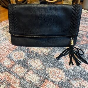 Black Leather Clutch with Tassel